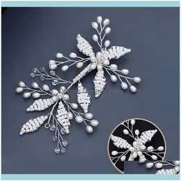 Barrettes Jewelryhandmased White Flower Leaf Pearl Pärlor Rhinestone Hairpin Clips Huvudstycken för kvinnor Bride Noiva Wedding Hair Jewelry Muj