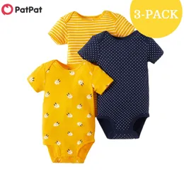 Begränsad mängd sommar 3-pack Bright Daisy Babys kläder Kvinna Blommor Multi-Färg Bodysuits One Pieces 210528