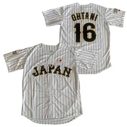 Costume Costume Japão 16 Ohtani Jerseys Bordado Branco Listras Preto Hip-Hop Cultura de Rua 2020 Homens Mulheres Juventude Baseball Jerseys XS-6XL