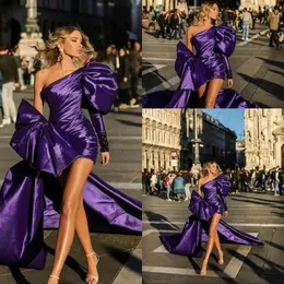 2021取り外し可能な電車の閲覧服の服のセクシーな紫色の短いイブニングドレス1人の肩のプロムのガウンの弓グリッツページェントのドレス