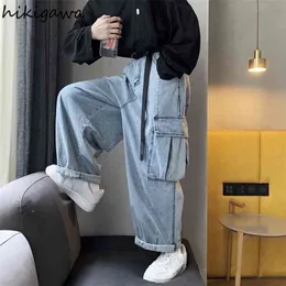 Hikigawa Baggy Jeans Plus Size Vintage Casual Kobiety Spodnie Harajuku Y2K Kieszenie Mężczyźni Spodnie Dla Kobiet Odzież Moda Jean 210809