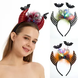Halloweaeaenled Lights Demon Headdress Headband Festival Party Supplies Wacky Barn Hair Witch Pumpkins Dekorativ Cosplay Headdress Hoop Hat Headwear Decor Present