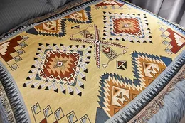 Mexikansk Etnisk stil Täcken Indien Kreativ Picnic Mat Geometrisk Totem Tapestry Sofa Bohemian Tassel Kudde