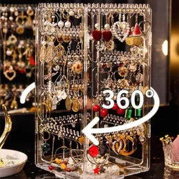 236 Holes Rotating Transparent Jewelry Box Earrings Display Stand Organizer Large Capacity Bracelet Necklace Storage 211102