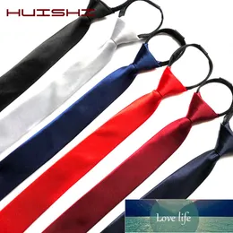 HUISHI Pre-tied Zipper Tie Neck Mens Skinny 5cm Zipper Neckties Red Black Blue Solid Color Slim Narrow Entertainment Party