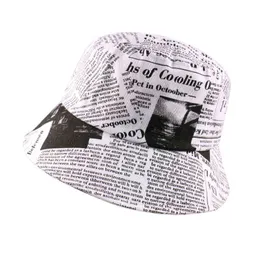 ブラックホワイトレター新聞印刷サンハットファッション漁師帽子男性女性ストリートヒップホップバケツ帽子釣りキャップG220311