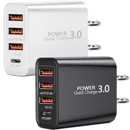 Snabb snabb laddning EU US UK 4Sports Typ C USB-C PD QC3.0 Wall Charger AC Home Travel Power Adapter för iPhone 12 13 14 Samsung HTC Android Phone PC