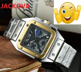 Wszystkie tarcze robocze Klasyczne Retro Kwadrat Mężczyźni Kwarcowy Księżyc Zegarki 42mm Bezel ceramiczny Pełna stal nierdzewna Reloj de Lujo Słynny klasyczny styl stylu Zegarek