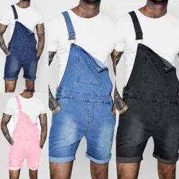 Mäns Shorts 2021 Mens Fashion Denim Dungaree Bib Overaller Jumpsuits Man Suspender Byxor Streetwear med knappar Fickor