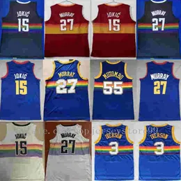 Vintage Şehir Edtion Nikola Jamal Jokic 27 Murray Allen 55 Dikembe Iverson Mutombo Basketbol Jersey NCAA Jersey Mavi Beyaz Renk Nefes