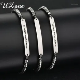 UZone Fashion Letter Tag Bar Family Bracelets Stainless Steel Beads Chain Necklace For Women Jewelry Gift Bangle