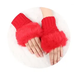 Pretty Faux Hair Wrist Warmer Knitted Women Winter Fingerless Gloves CNT 66