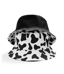 Kapelusze z szerokim rondem czarno-biała krowa Sunhat dwustronny kapelusz typu Bucket Hip Hop rybak letnia składana czapka plażowa Outdoor Fashion Caps