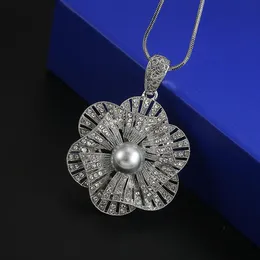 Naszyjniki wisiorek Handmade symulowane Pearl Flower Długi Naszyjnik Dla Kobiet Wedding Party Jewelry Kolye Collier Femme