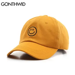 GONTHWID Stickerei Lächeln Gesicht Einstellbare Baseball Caps Hip Hop Harajuku Casual Bboy Hüte Männer Visier Sonnenhut 220118