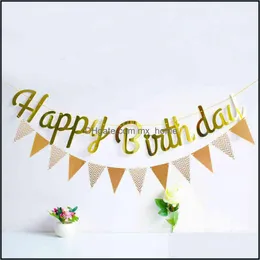 Banner Bandiere Forniture per feste festive Giardino domestico Buon compleanno Ghirlanda di carta in oro rosa 1st Baby Shower Annuncio Bandierina Decorazione per bambini Nee