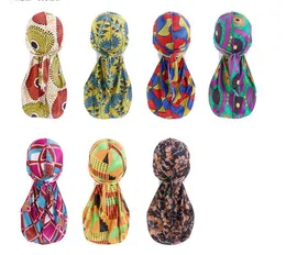 2021 nowych afrykańskich mężczyzn jedwabny Durag moda Paisley Design drukowanie kobiety jedwabiste Durags długie paski nakrycia głowy szalik na głowę czapka z falami Headwrap Satin Durags