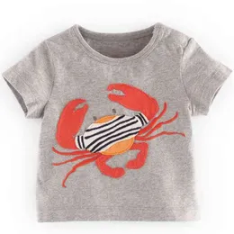 Yengeç Çocuk T-Shirt Yaz Kısa Kollu Çocuk T Shirt Roupas Infantis Erkek Bebek Giysileri Çocuk T Gömlek Kıyafet Jersey Gri Pamuk 210413