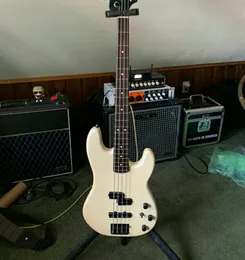 Custom 4 Strings Duff Mckagan Precision Bass White Electric Guitar Skull Neck Plate, Black Hardware, Rosewood Fingerard, Dot Inlay