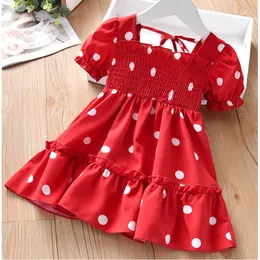 Girl Dres Fashion Party Princess Dress Sweet Chiffon Baby Clothes Summer Puff Sleeve Polka Dot Print Children 210515