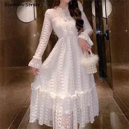 White Lace Dress Woman Elastic Bust Elegant Maxi Vestido Clothing Flare Sleeve Vintage Bridesmaid Party Dresses Female 210603