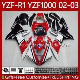 Motorcykelkroppar för Yamaha YZF R 1 1000 CC YZF-R1 YZF-1000 00-03 Bodywork 90No.6 1000cc YZF R1 YZFR1 02 03 00 01 YZF1000 2002 2003 2000 2001 OEM Fairing Kit Red White Blk