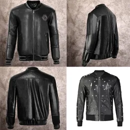 crystal Skull Faux Leather jacket men Zipper Slim Fit Short hip hop Casual Sport designer Motorcycle coat Biker Letters fashion luxury Fitness man clothing new style