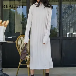 Women Long Knitting Sweater Dress Korean Style Solid Color Natural Waist Knit Wear Warm Winter Female 210428