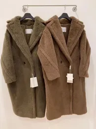 屋外タバコカラーMukla Furs Max Teddy Alpaca Fur Women Camel Wool Long Parkas With Warm Snow Coats Cashmere Lining