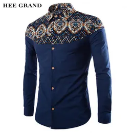 Hurtownia - Hee Grand Męskie koszule 2021 Sprzedaż Moda Drukowanie Wzór Pościel Casual Turn-Down Collar Slim Camisa Masculina MCL1094