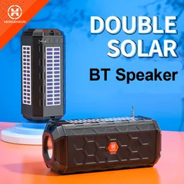 Double Solar Charge Speaker with Flashlight BT Portable Wireless Stereo Loudspeaker Soundbox Supports FM Radio USB disk TF MP3 Music Player Waterproof Sound Bar