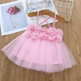 Moda Baby Girl Dress Pink Cross Back Summer Beach na niemowlę Toddler Princess Costume 210529