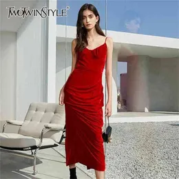 Sexig fest röd klänning för kvinnor sqaure krage ärmlös hög midja backless velour fasta smala klänningar kvinnlig 210520