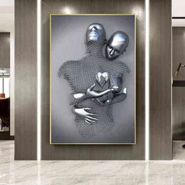 Nordic pary metalowa figurka statua Wall Art nowoczesny obraz plakat kochanek rzeźba grafika używana do korytarza Home Decor H1110