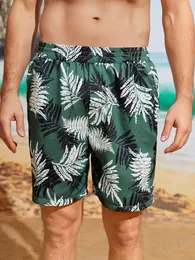 Men Tropical Print Slant Pocket Shorts r1Cs#