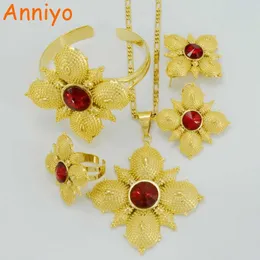 Anniyo حزب الزفاف الإثيوبي الصليب مجوهرات مجموعات ذهبي اللون الأزياء حجر الصليب مجموعات للمهرجان التقليدي الأفريقي # 046702 H1022