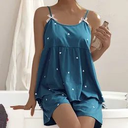 Wenyujh sommar kvinnor pyjamas set sexiga shorts sovkläder underkläder bomull söta ruffles båge nightwear spaghetti strap pyjamas mujer q0706