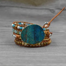 Kvinnor Handgjorda Ocean Jasper Stone Crystal Wrap Strand Armband Healing Energy Natural Stones Bead Bracelets Multilayer Smycken