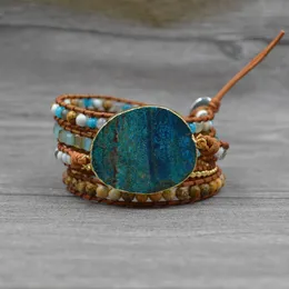 Women Handmade Ocean Jasper Stone Crystal Wrap Strand Bracelet Healing Energy Natural Stones Bead bracelets Multilayer Jewelry