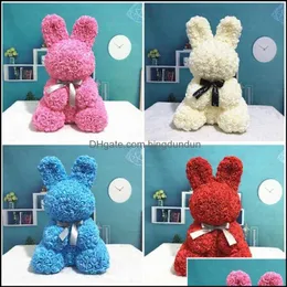 Dekoratif Çiçek Çelenkleri Festival Parti Malzemeleri Ev Bahçesi 45cm Roses Bunny Sevgililer Günü Ebedi Çiçek Tavşan Romantik Düğün Engag