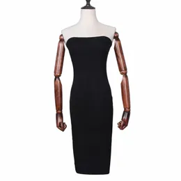 Sexig svart strapless Bodycon Dress Women Party Night Koreansk Baklösa Elastiska Midi Sommar Vestidos 210521