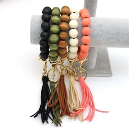 Tassel Bangle Jewelry wooden bead Bracelet Keychain Bracelets Pendant Wristbands multiple color options 5301 Q2