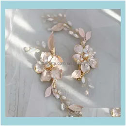 Smyckenhandmad blomma bröllop bit kamk sötvatten pärlor kvinnor smycken brud huvudstycke hår prydnad droppleverans 2021 wyuti