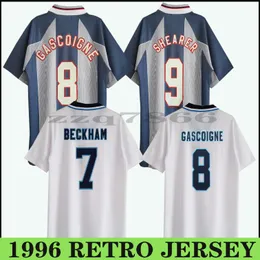 1996 Eng Land Gascoigne Southgate Retro Jerseys 82 86 98 02 08 Shearer Beckham Soccer Jersey 19989 1990 Gerrard Scholes Owen 1994 Heskey Vintage古典的なフットボールシャツ