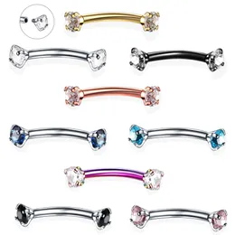 1PC Steel Crystal Gem Eyebrow Ring Tragus Helix Rook Earring Piercings Curved Banana Piercing Bijoux Lip Helix Rings Jewelry 16G