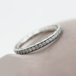 Kvinnor 925 Sterling Silver Band Ring Brilliant Heart CZ Diamant Toppkvalitet med Original Box för Dam Gift Engagement Anniversary Wedding Rings