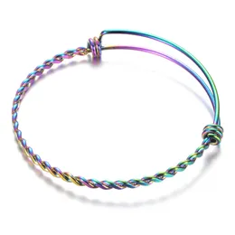 3,2 mm tjockt rostfritt stål regnbåge färg Twisted Wire Bangles Expanderbara Manschett Bangles Smycken Tillbehör 55mm 60mm 65mm Q0719