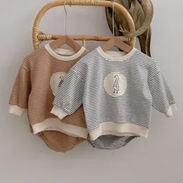 Höst Nya Baby Boys Tjejer Kläder Satser Outfits Toddler Striped Långärmad Sweatshirt Toppar + Shorts Suit Baby Sweatshirts Set 210413