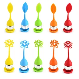 Lotus silicone tea infuser with drip tray stainless steel leaf shape strainer cute loose leaf filter