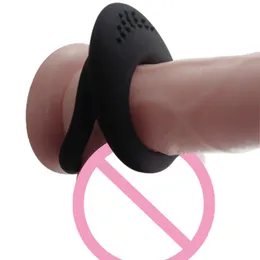 Dubbel penis Ringar Fördröjning Ejaculation Elastiska erotiska sexleksaker för män Silicone Cock Ring Man Scrotal Binding Chastity Device